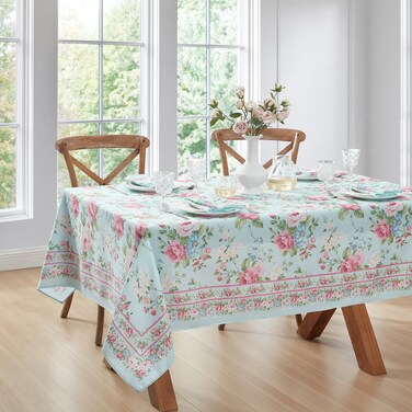 Elrene Home Fashions Spring Summer Vintage Floral Garden Cottage Border Fabric Rectangle Tablecloth 60x144