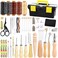 Leather Working Tools Leather Sewing Tools Kit Hand Leather Kit with Instructions Toolbox UV Stitching Groover Waxed Thread Tracing Wheel and Other Beginners Leather Crafting Tools and Supplies