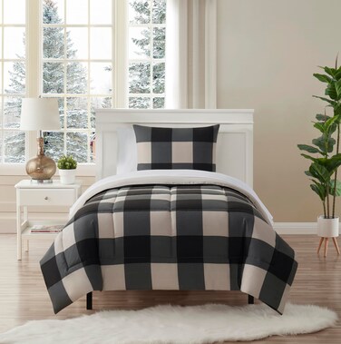5 Piece Comforter Set Bed in a Bag Buffalo Check Christmas Print All Season Soft Down Alternative Bedding Comforter Set  Luxurious White Microfiber Bed Sheets Twin Buffalo Plaid BlackGray