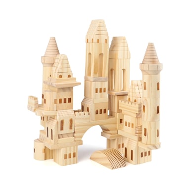 Garlictoys Big 60 Pieces Wooden Castle Blocks Medieval Knights Princesses Wooden Castle Building Blocks Kit for 3 4 5 Year Old Boys and Girls