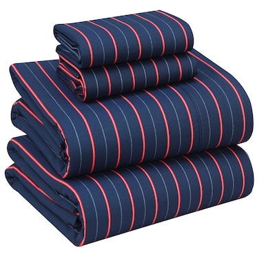 RUVANTI 100 Cotton Sheets  Crispy Cooling Percale Sheets for Full Size Bed Breathable  Durable Full Sheet Set 16 Inches Deep Pocket Bed Sheets Nautical 4 Pieces