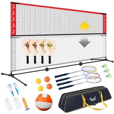 Small 10FT Portable AllinOne Badminton Pickleball and Volleyball Net Set Half Court for Kids 10ft Wide x 7ft max Height Outdoor Sports Set with Adjustable Net for Backyards or Driveway Game