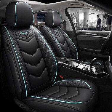 LK01Fashion PU Breathable Leather car seat Cover 5Seater Universal fit BlackGreen