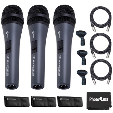Sennheiser 3Pack E835S Dynamic Vocal Microphone Bundle with 3X XLR Cable 10ft Cleaning Cloth