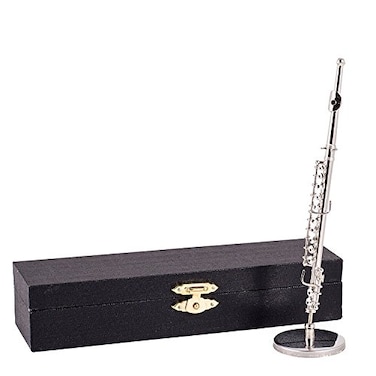 Broadway Gifts Silver Flute Music Instrument Miniature Replica with Case  Size 55 in