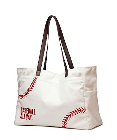 XL Baseball Mom Tote Bags For Women Canvas Utility Purse Handbag with Pockets Embroidery Baseball Prints Shoulder Bag Baseball Stuff Gifts for Baseball Mom Boys Girls Lover (X-Large, White）