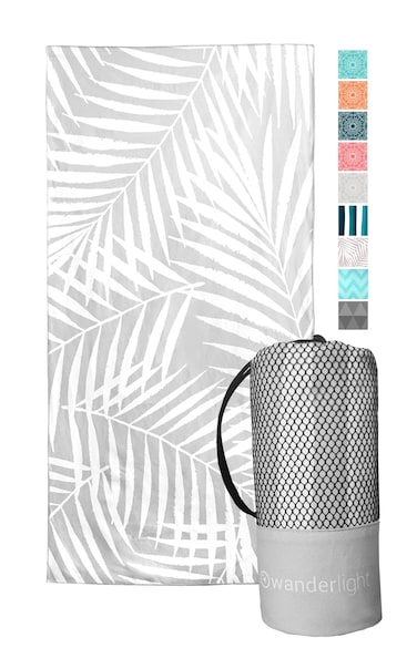 Wanderlight Microfiber Travel Towel &ndash; Quick Dry, Compact, Lightweight, Sand Free, Eco-conscious &ndash; Perfect for Beach, Camping, Backpacking, Sports, Gym, Yoga (Grey Palms, Large)