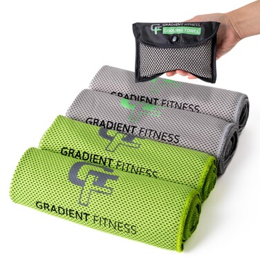 Gradient Fitness Cooling Towels (4 Pack) - Breathable Sweat Towel, Cooling Towel for Neck &amp; Face - Neck Cooler for Quick Cool Down for Gym, Running, Golf, Yoga, Camping &amp; Sports (Green Grey, 4)