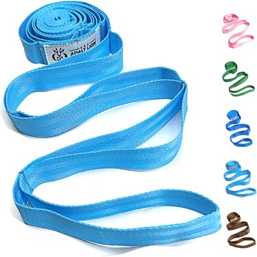 Stretching Strap Yoga Strap for Physical Therapy, Stretch Straps for Home Workout, Pilates and Gymnastics, 10 Loops Non-Elastic Stretch Bands with Exercise Book for Women &amp; Men (Dark Blue)