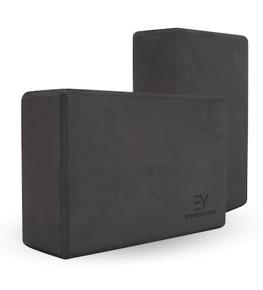Everyday Yoga Foam Block and Yoga Strap Set, Soft Non-Slip Surface for Stability - Black - 3 In