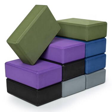 Sunshine Yoga 3" Yoga Block, 10 Pack Bulk EVA Foam Yoga Blocks, Firm and Supportive Yoga Brick, Balance Foam for Stretching, Pilates, and Workout, 3" x 6" x 9", Assorted