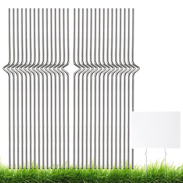 Yard Sign Stakes, 30 Pack 17&rdquo; Metal Stakes for Yard Signs, Galvanized Wire Lawn Sign Stake for 4mm Corrugated Signs, Metal Yard Sign Holders for Yard Sale Signs &amp; Garage Sale Sign (30)