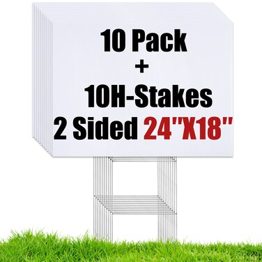 WENWELL 10 Large Blank Yard Signs with Stakes 18 x 24",Corrugated Plastic Lawn Sign kit for Estate Garage Sale,Party,Birthday,Wedding,Campaign,Parking,Make you own Outdoor Sign