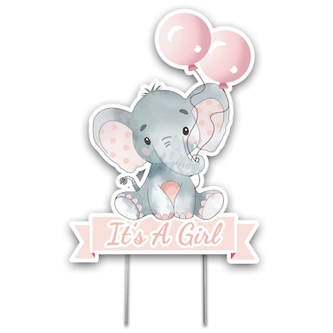 Mirabuy Pink Elephant with Balloons It's A Girl Yard Sign for Baby Shower Decorations