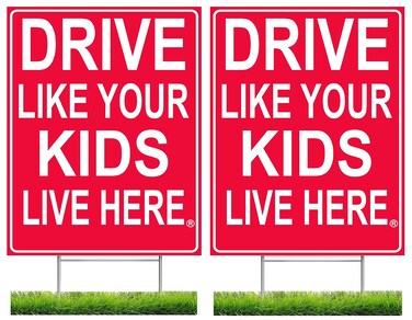 Drive Like Your Kids Live Here Yard Sign (2-Pack), Double Sided, Red/White, Slow Down Sign 12"x18" for Neighborhood Street