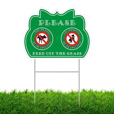 No Peeing/Pooping, Be Respectful Dog Sign, Keep Off The Grass Yard Sign with Metal Wire H-Stakes Included, 12.5" x 9.5" Stay Off Grass Signs Double Sided (1)