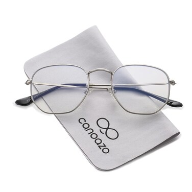Canoazo Retro Clear Glasses Women Men Square Fake Glasses Frame Non-prescription Eyeglasses (Silver)