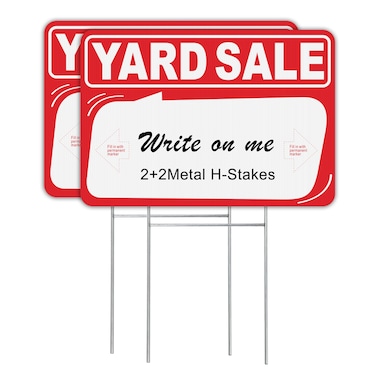 Yard Sale Signs with Stakes Double Sided, Premium 2 Pack 12" x 18" High Visibility Signs with Directional Arrows