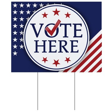 Vote Here with Check Mark Yard Sign, 18 Inches x 14 Inches, Lawn D&eacute;cor, Political Signs