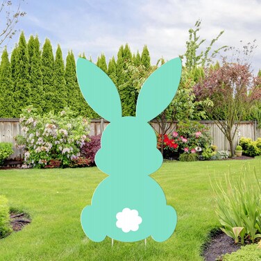 Easter Outdoor Decorations-Easter Bunny Yard Signs with Stakes Large Rabbits Party Supplies for Spring Easter Lawn Garden Welcome Decoration (Cyan)