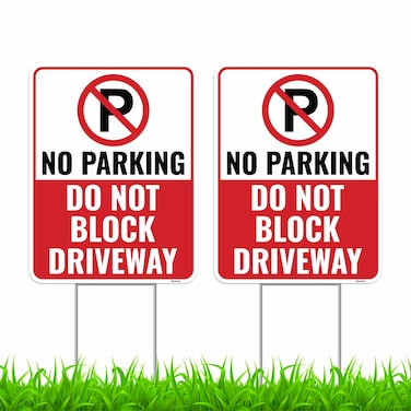 2PC No Parking Do Not Block Driveway Sign with Stakes, 17 Inches by 13 Inches - Corrugated Plastic - Private Property No Blocking Driveway Sign Stand