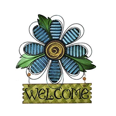 Metal Flower Welcome Signs for Outside Hanging Wall Art Plaque Sign for Front Door Porch Home Decor