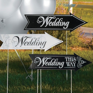 Wedding Sign For Ceremony and Reception   Three Double Sided Wedding Direction Signs   Wedding Road Signs   Yard Signs   Wedding This Way Sign   Parking Signs for Wedding   Includes Metal Stakes