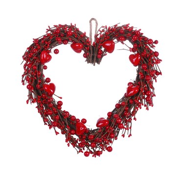 VioletEverGarden Valentine&rsquo;s Day Wreath,15&rdquo; Heart Shaped Wreath with Red Berries for Valentine&rsquo;s Day Wedding Festival Decor