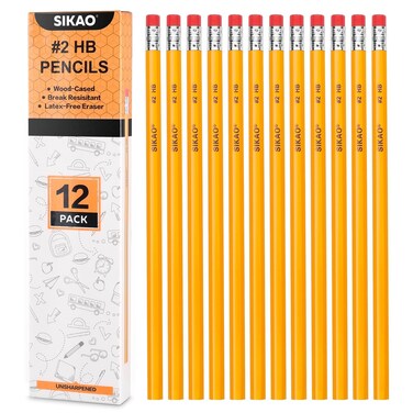 Sikao Pencils, Pencils #2, 12Pack Number 2 Pencils Bulk, Wood Pencils for Kids Sketching Drawing, Yellow HB No #2 Pencils with Erasers, Classroom Must Haves Essentials for Teachers, School Supplies