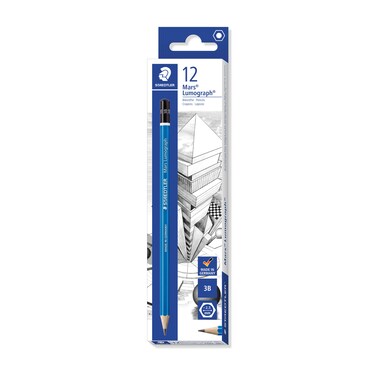 Staedtler Mars Lumograph 3B Graphite Art Drawing Pencil, Medium Soft, Break-Resistant Bonded Lead, 12 Pack, 100-3B