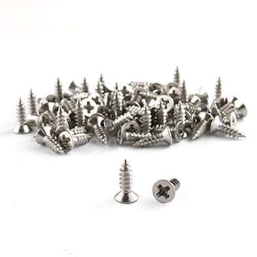 E-outstanding 100pcs #4 x 3/8" Phillips Wood Screw Stainless Steel 304 Flat Countersunk Head Self Tapping Screw, Silver Tone