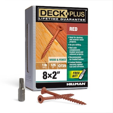 Deck Plus 48427 Wood Screws #8 x 2", Red, 1lb Box