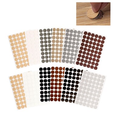 UFURMATE Screw Hole Covers Stickers, 12 Sheets Self Adhesive PVC Screw Cover Caps 11 Colors Waterproof Wood Textured Cover for Cabinet Countersunk Screws(54 Pcs/Sheet)