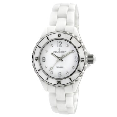 Peugeot White Ceramic Wrist Watch with Sport Bezel Swarovski &amp; Crystal Markers