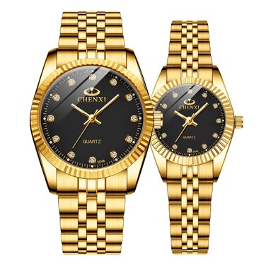 MASTOP Couple Watches Men Women Gold Stainless Steel Waterproof Watch His and Hers Quartz Analog Wrist Watches