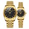 MASTOP Couple Watches Men Women Gold Stainless Steel Waterproof Watch His and Hers Quartz Analog Wrist Watches