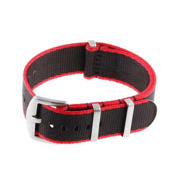 StrapsCo Premium Nylon Seat Belt Wrap Around Watch Band Strap - Red &amp; Black (Silver Buckle) - 24mm