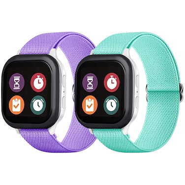 Fintie 2-Pack Nylon Watch Band Replacement Compatible with Gizmo Watch 3 2 1 / Gabb Watch 3 2 1, Breathable Elastic Sport Loop Bands, Purple+Teal