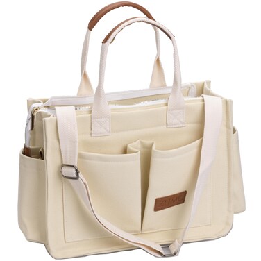 ZHMO Large Canvas Tote Bag for Women With Pockets Zipper,Womens Laptop Work Book Bags Crossbody Purse Handbags Shoulder Hobo Travel Satchel Messenger Totes Bag for Nurse Teacher College Church Office