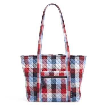 Vera Bradley Women's Cotton Small Vera Tote Bag, Patriotic Plaid - Recycled Cotton, One Size