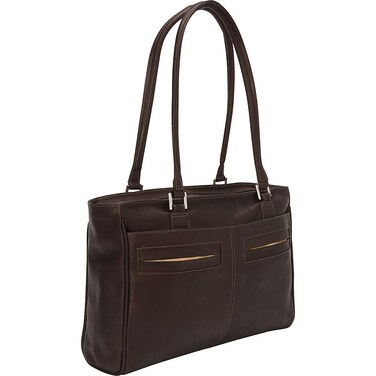 Piel Leather Ladies Laptop Tote with Pockets, Chocolate, One Size