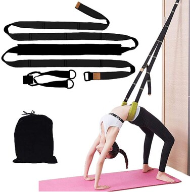 Yoga Waist Back Stretch Band - Door Flexibility Tensile Multifunction Assist Training, Yoga Leg Stretcher Strap w/ Door Anchor, for Fitness, Dance, Yoga, Gymnastics, Cheerleading, Splits (Black)