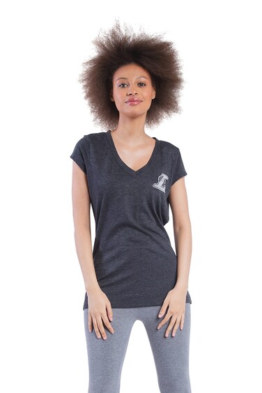 Ultra Game NBA Los Angeles Lakers Womens V-Neck Rhinestone Short Sleeve Tee Shirt, Charcoal Heather, Small