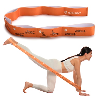 Yoga Strap for Stretching - 8 Loops Stretching Strap - Essential Yoga Accessories for Flexibility and Enhanced Stretching - Ideal Stretch Strap in Yoga and Pilates (Orange)