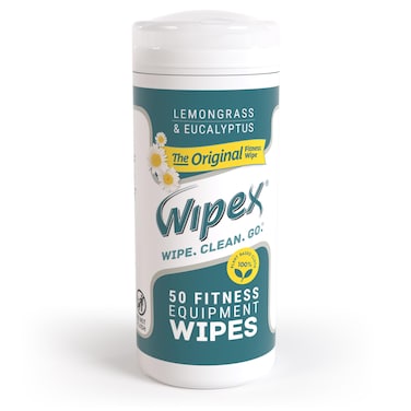Wipex Fitness Equipment Wipes - Original Natural Plant Based Gym Wipes for Equipment, Clean Surfaces at Home or Gym, Use as a Yoga Mat Cleaner, Lemongrass, Eucalyptus &amp; Vinegar, 50 Count (Pack of 1)