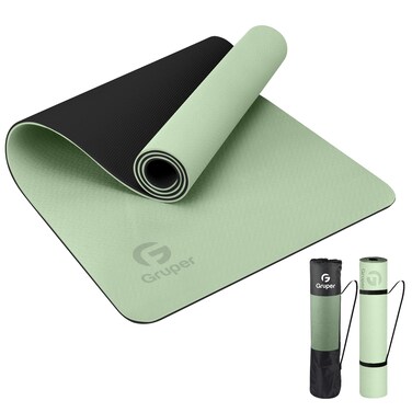 Gruper Yoga Mat Non Slip, Eco Friendly Fitness Exercise Mat with Carrying Strap,Pro Yoga Mats for Women,Workout Mats for Home, Pilates and Floor Exercises 4.Matcha Green/Black