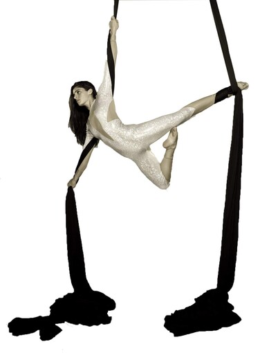 Aerial Silks 13 Yards Hardware Kit Medium stretch Aerial Yoga Hammock Acrobatics - Swivel 360 Spin Equipment Height Adjustment Strap, Portable Storage (Black)