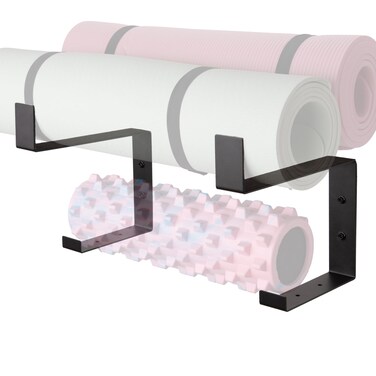 RoakyRoasy Yoga Mat Holder Wall Mount, Foam Roller Storage Rack with Protective Lining, 4 Mats Wall Organizer