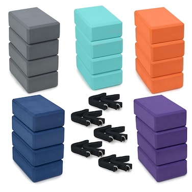 Upward Fit 30 Pack Yoga Kit, 3" Yoga Blocks (20) and 6' Yoga Straps (10), Firm and Supportive 3" x 6" x 9" EVA Foam Yoga Brick, Adjustable Leg Stretching Strap With Anti-Slip D-Ring Buckle, Assorted