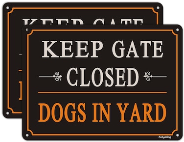 2 Pack Keep Gate Closed Signs Dogs in Yard Signs 10 x 7 Inches Security Warning Dog Signs Metal Reflective Sturdy Rust Aluminum Waterproof Easy to Install